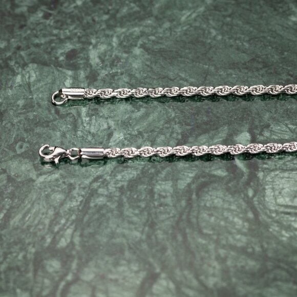 Solid White Gold Plated Heavy 925 Sterling Silver 3MM Twist Rope Chain Necklace - Picture 5 of 5